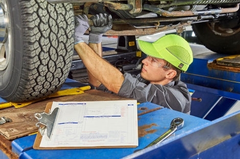 Vehicle in mechanic shop