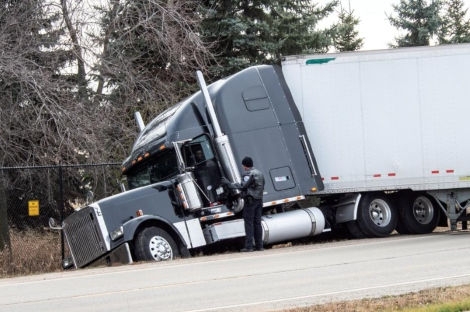 Semi truck in ditch